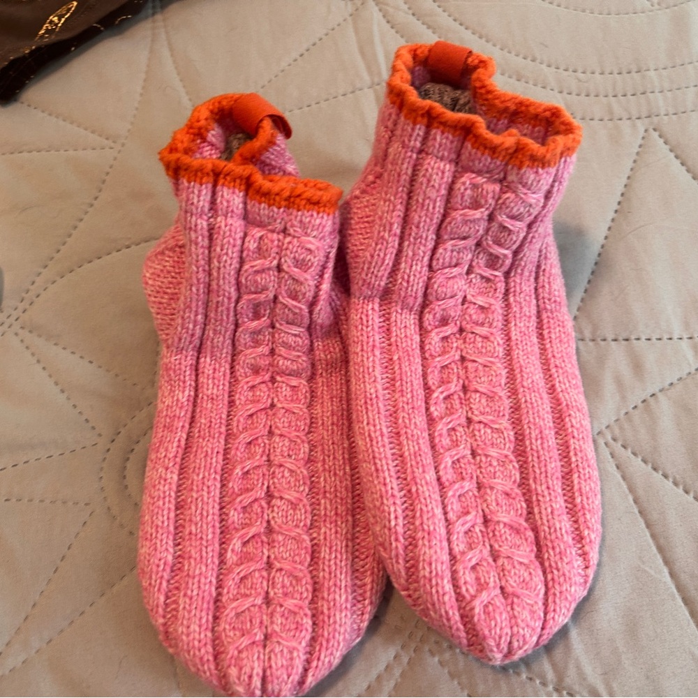 Pink and Orange Knit Slipper Socks